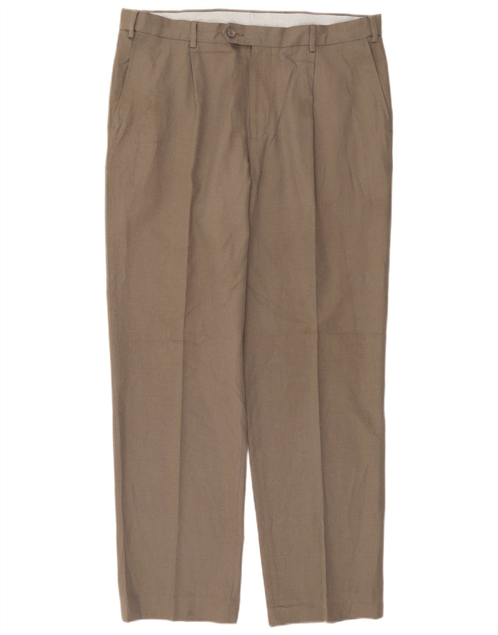Marks & Spencer Mens Straight Suit Trousers W36 L31 Beige Polyester