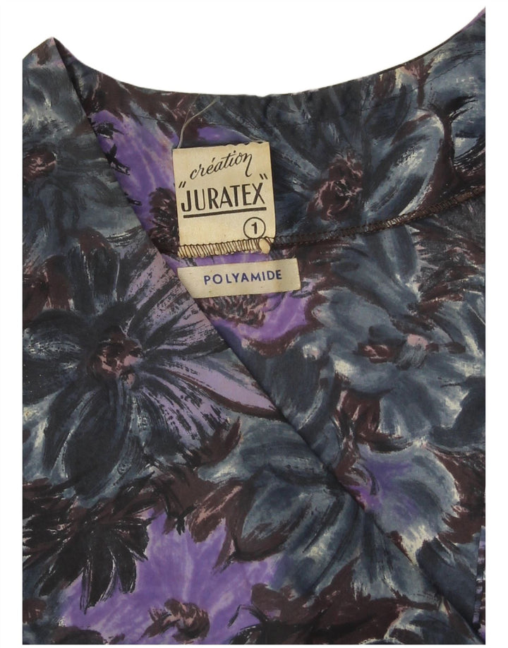 Vintage Womens Overcoat UK 14 Medium Purple Floral Polyamide