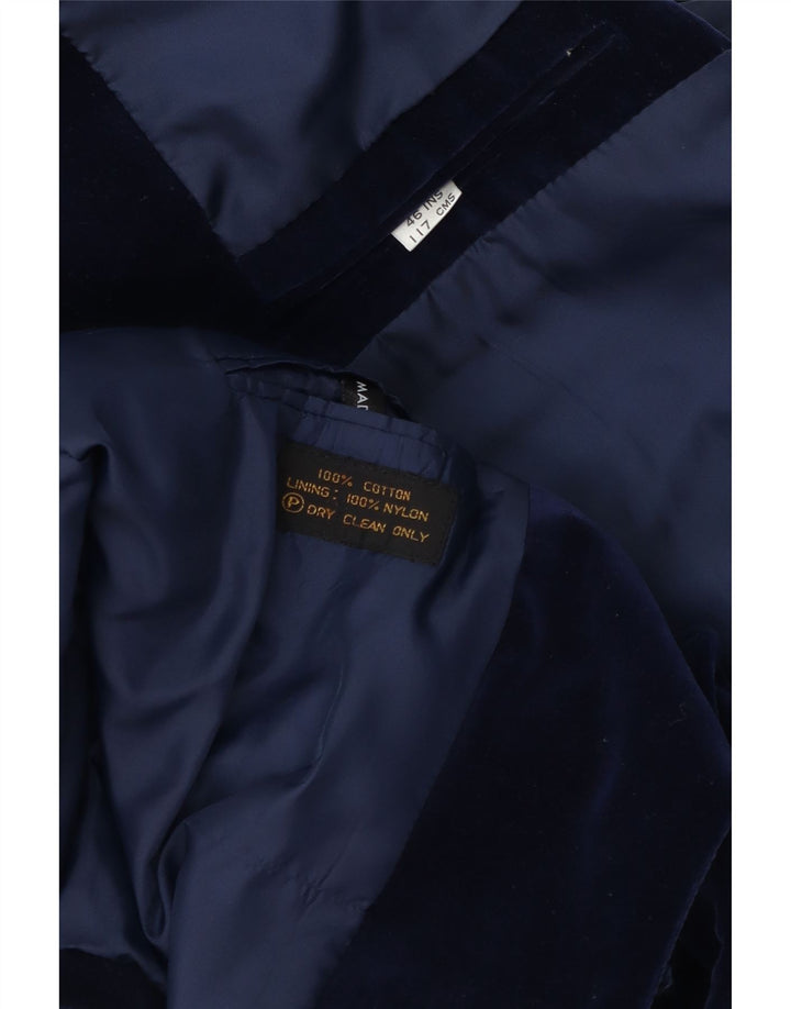 Vintage Mens 2 Button Velvet Blazer Jacket IT 46 Small Navy Blue Cotton