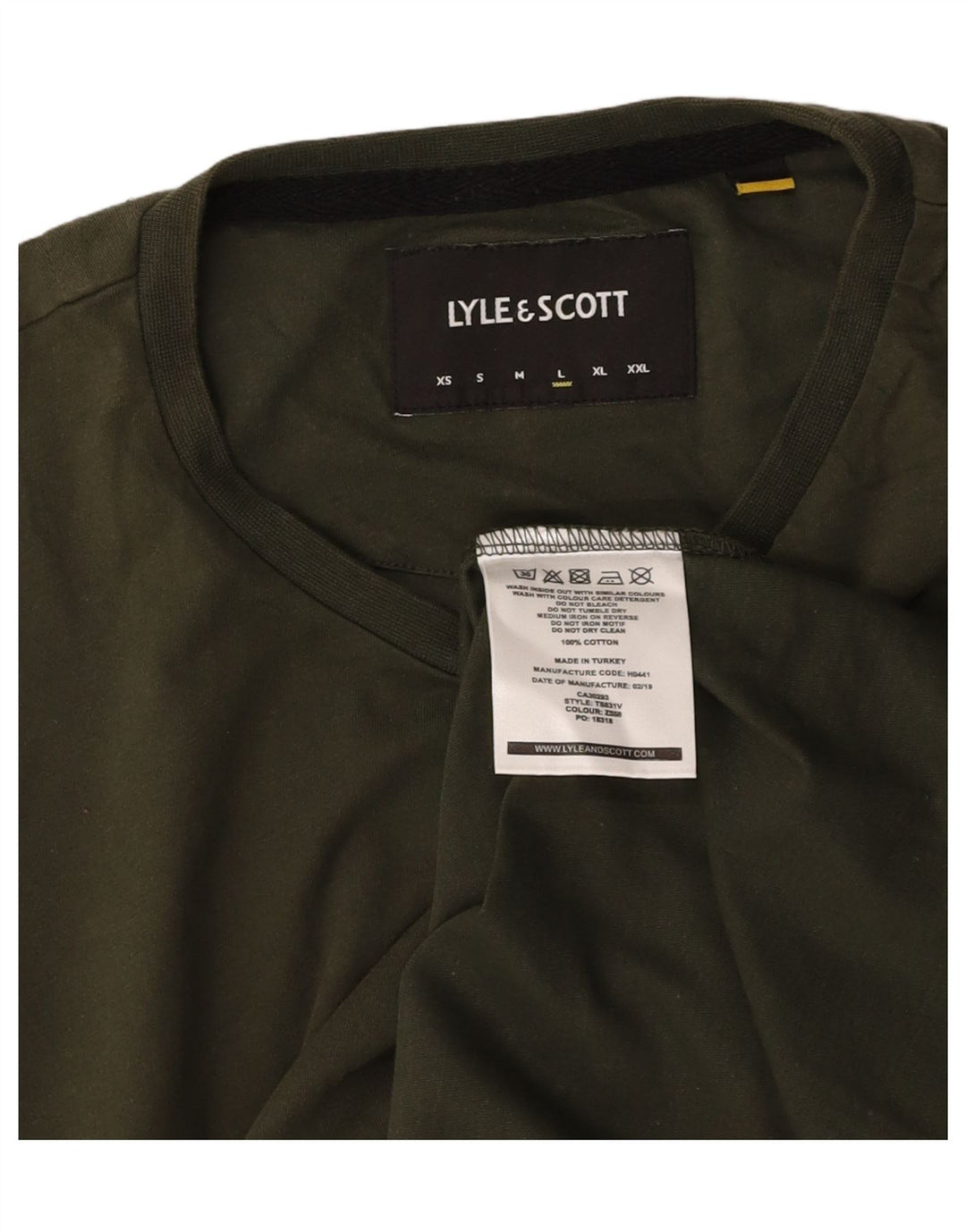LYLE & SCOTT Mens T-Shirt Top Large Khaki Colourblock Cotton