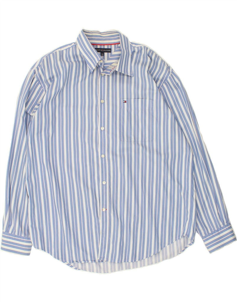 TOMMY HILFIGER Mens Shirt 2XL Blue Striped Cotton Vintage Tommy Hilfiger and Second-Hand Tommy Hilfiger from Messina Hembry 