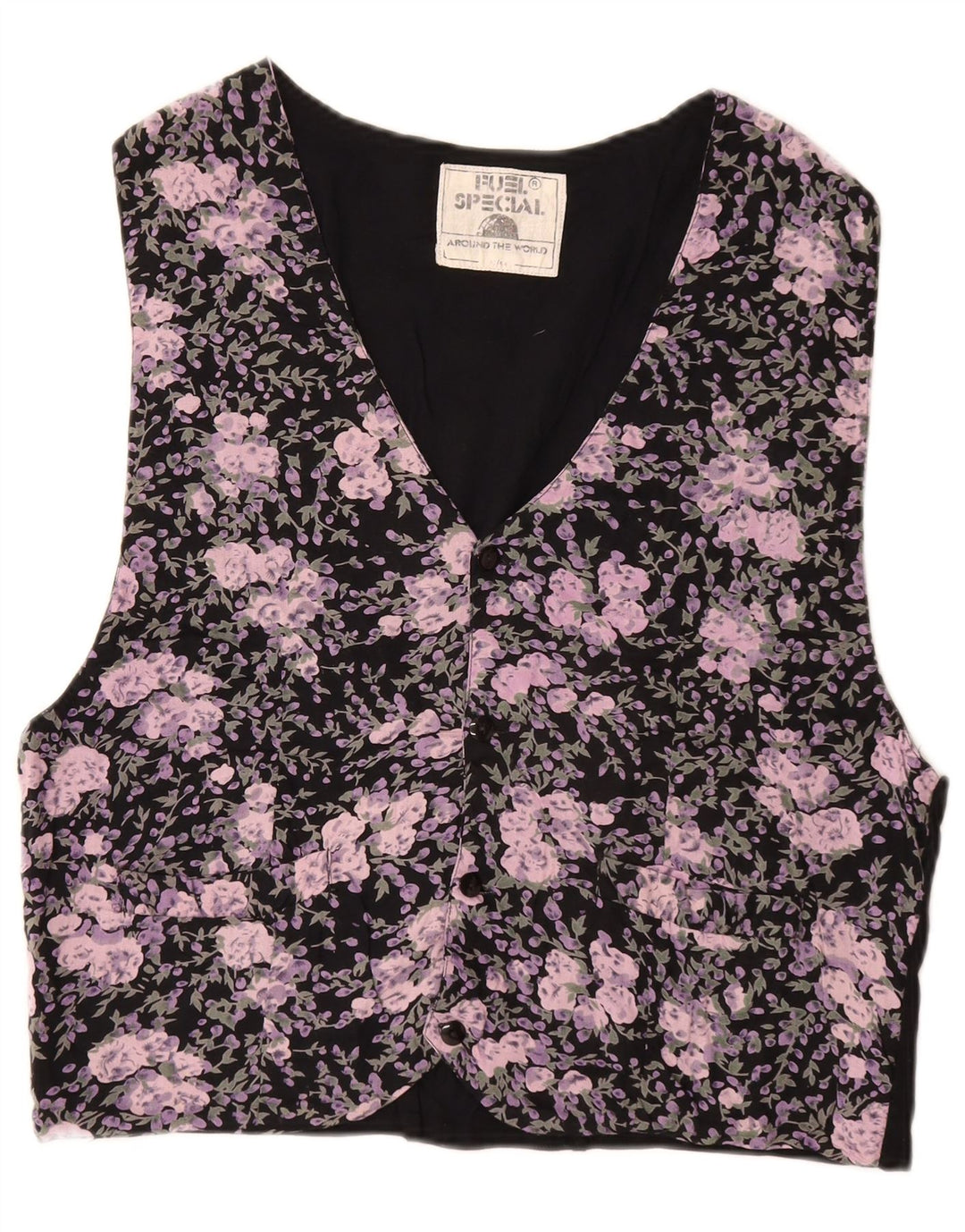 VINTAGE Mens Waistcoat IT 52/54 Large Black Floral Viscose