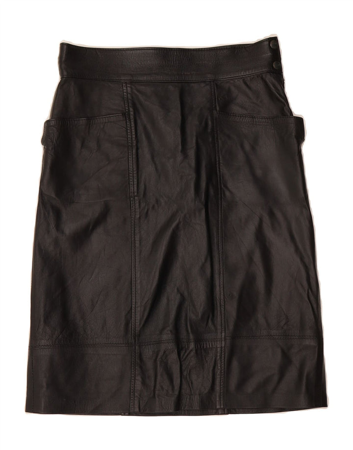 VINTAGE Womens Leather Skirt IT 42 Medium W28 Black Vintage Vintage and Second-Hand Vintage from Messina Hembry 