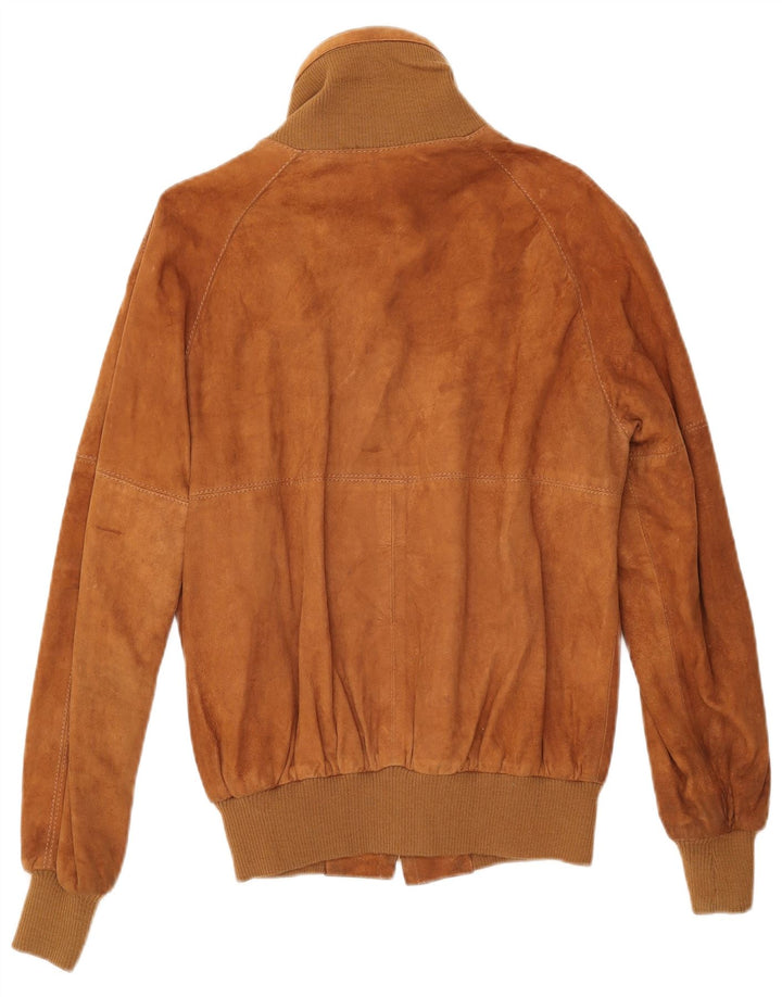 VINTAGE Mens Suede Bomber Jacket IT 50 Large Beige Leather