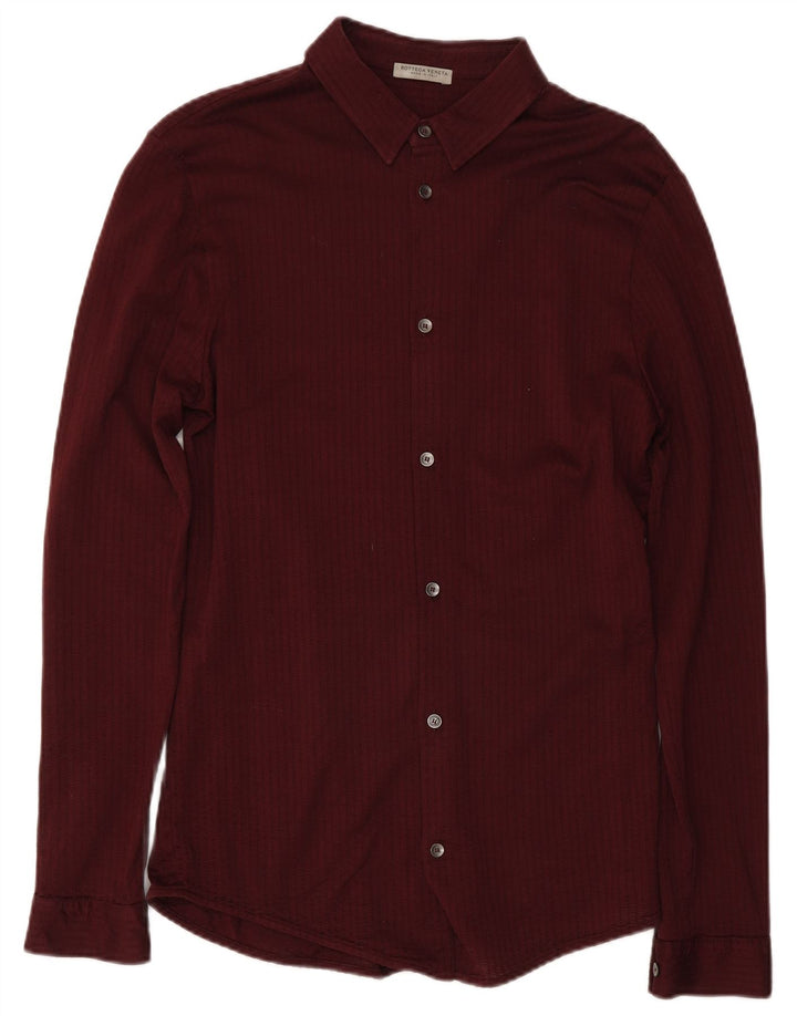 Bottega Veneta Mens Shirt IT 48 Medium Burgundy Pinstripe