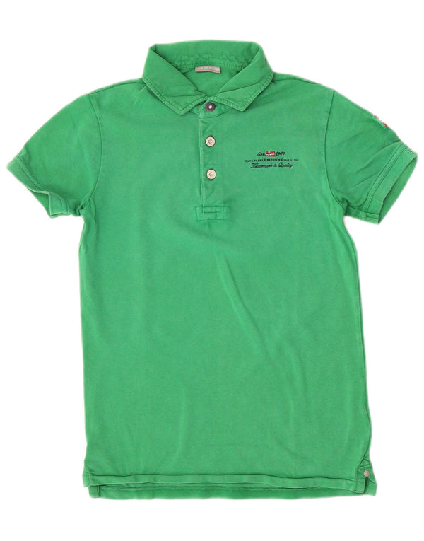 Napapijri Boys Geographic Polo Shirt 13-14 Years Green Cotton