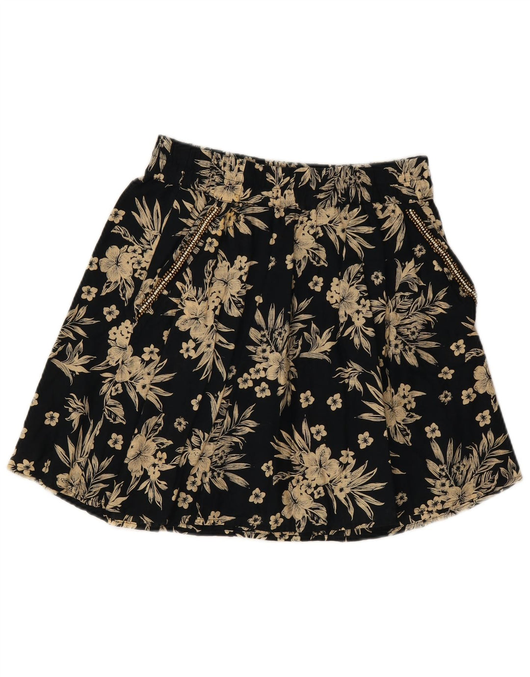 BENETTON Womens Mini Skirt Small W27 Black Floral Cotton