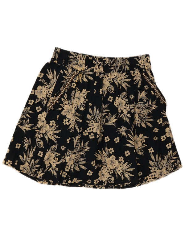 BENETTON Womens Mini Skirt Small W27 Black Floral Cotton