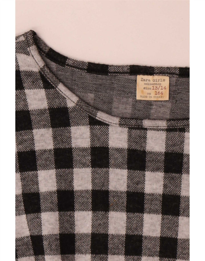 Zara Girls Long Sleeve Basic Dress 13-14 Years Black Gingham