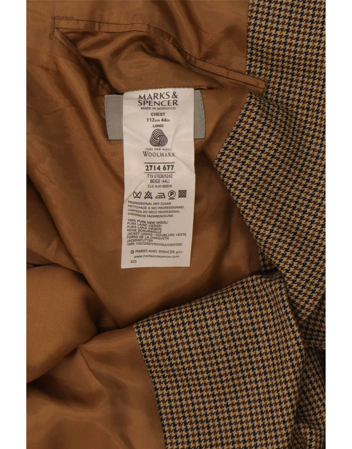 Marks & Spencer Mens Long 2 Button Blazer Jacket UK 44 XL Beige Houndstooth