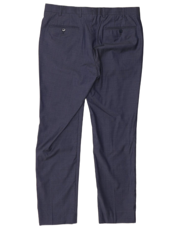Massimo Dutti Mens Slim Suit Trousers EU 42 Large W32 L29 Blue Cotton