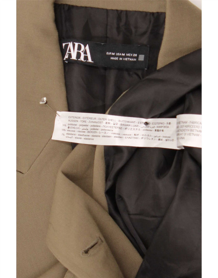 Zara Womens Double Breasted Blazer Jacket UK 14 Medium Khaki Polyester