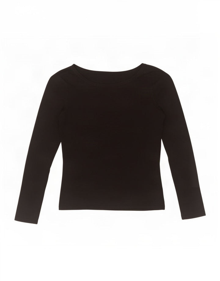 Zara Womens Crop Top Long Sleeve UK 12 Medium Black Rayon