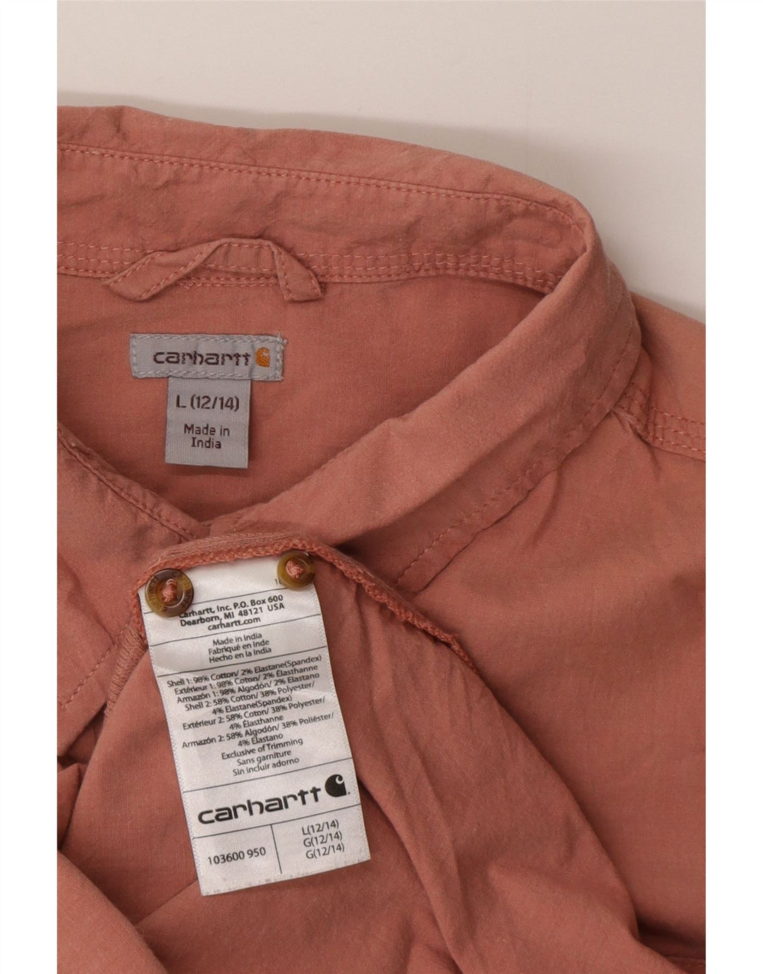 Carhartt Womens Shirt US 12/14 Large Pink Cotton
