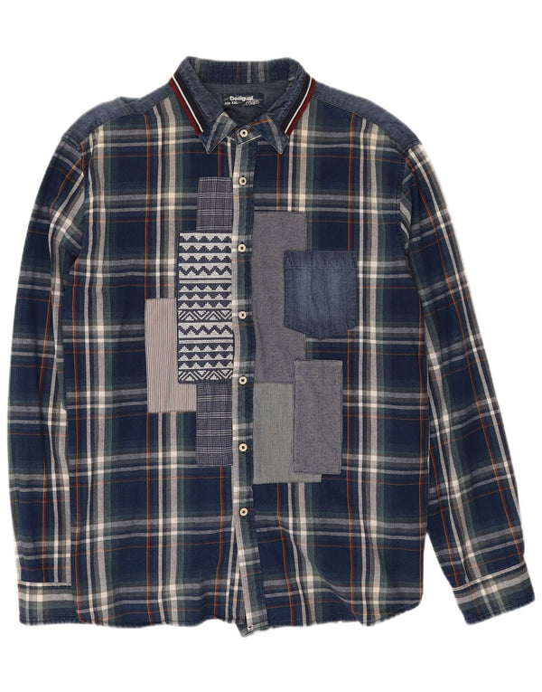 Desigual Mens Shirt 2XL Navy Blue Check Cotton