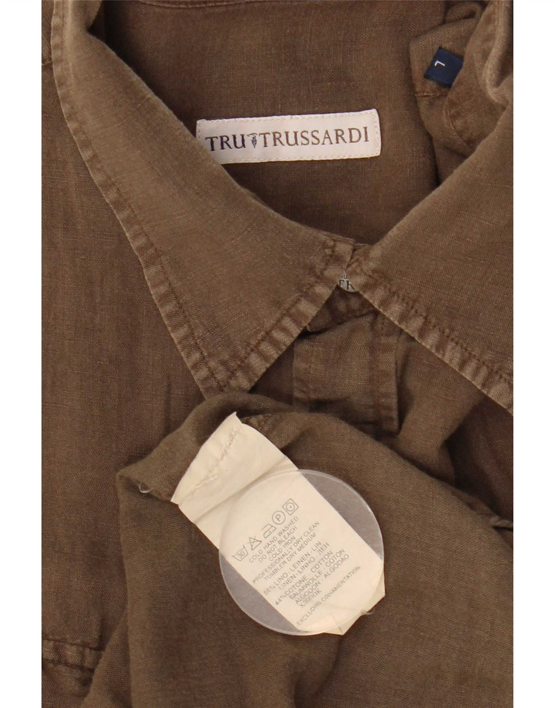 Trussardi Mens Shirt Large Khaki Linen