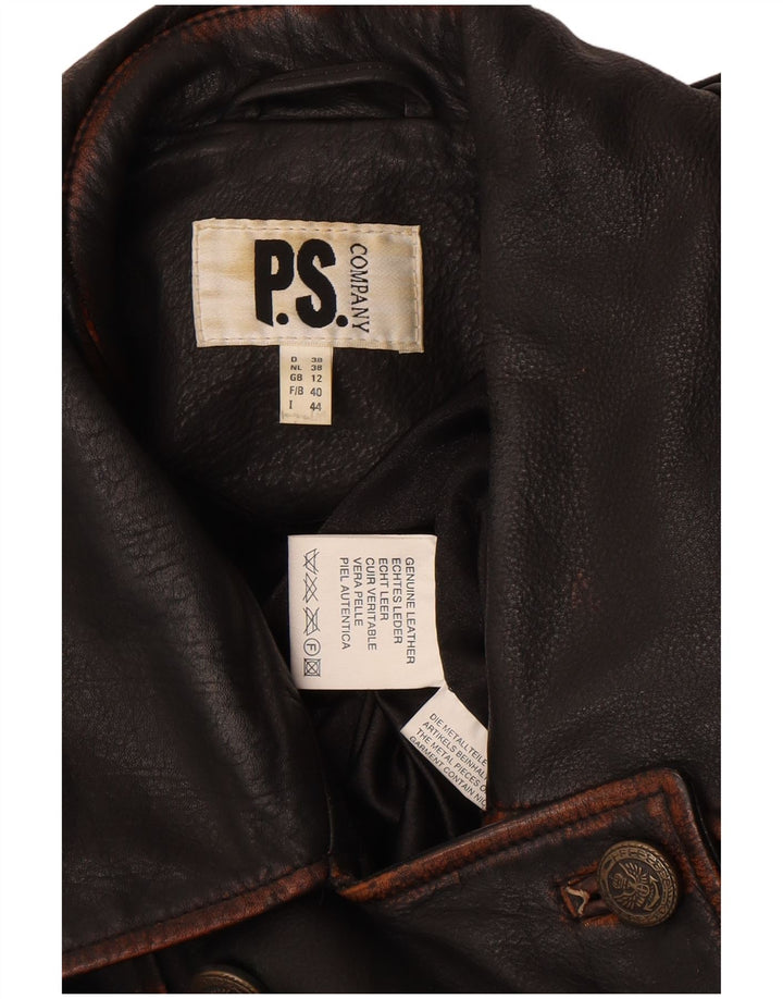 P.S. Company Womens Double Breasted Biker Jacket UK 12 Medium Brown