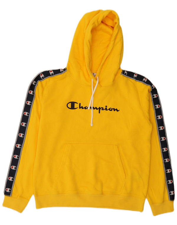 Champion Mens Graphic Hoodie Jumper Large Yellow Colourblock Cotton