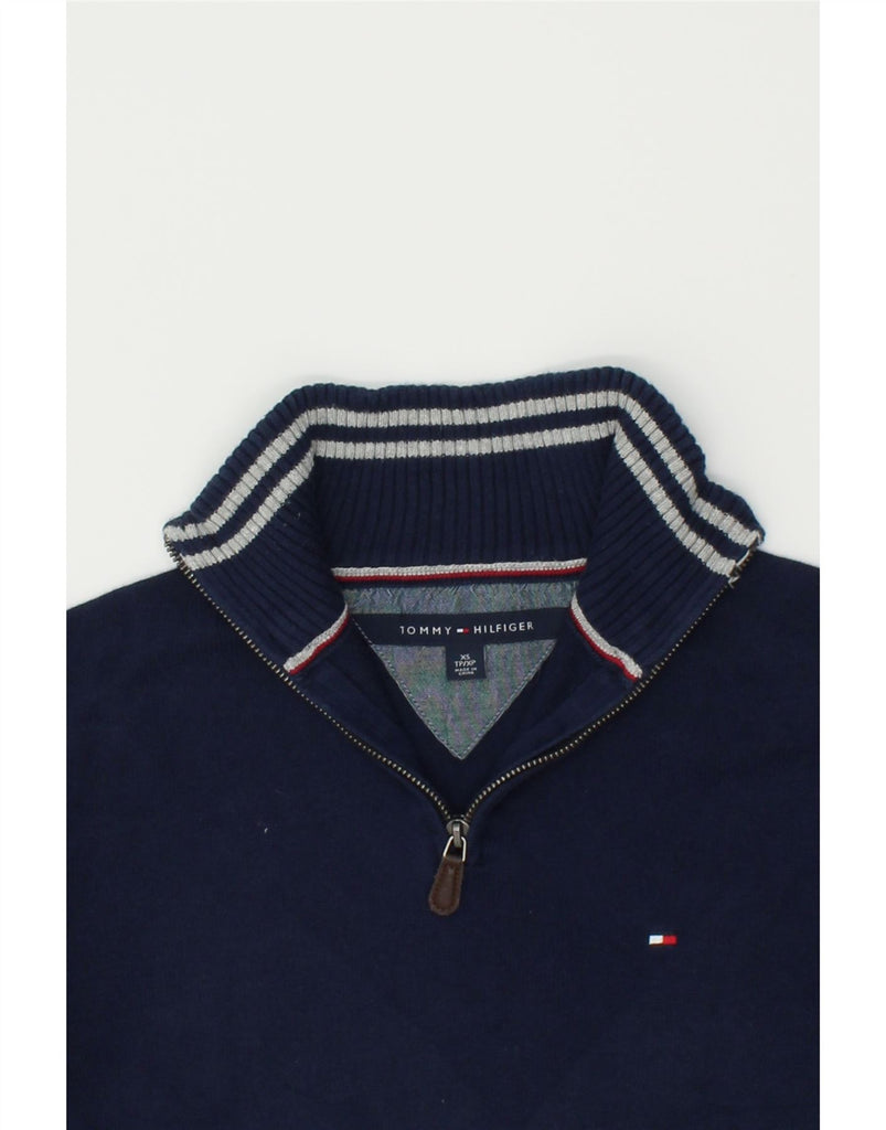 TOMMY HILFIGER Mens Zip Neck Jumper Sweater XS Navy Blue Cotton | Vintage Tommy Hilfiger | Thrift | Second-Hand Tommy Hilfiger | Used Clothing | Messina Hembry 