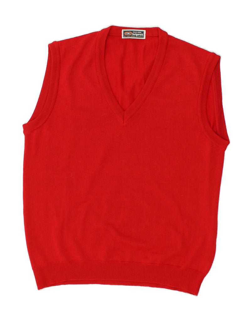VINTAGE Mens Vest Tank Top Medium Red Virgin Wool | Vintage Vintage | Thrift | Second-Hand Vintage | Used Clothing | Messina Hembry 