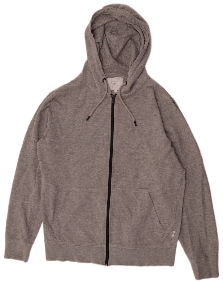Jack & Jones Mens Zip Hoodie Sweater Large Grey Cotton