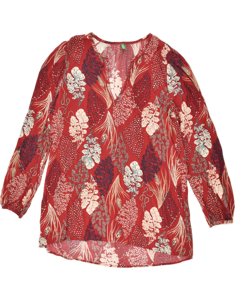 BENETTON Womens Long Sleeve Tunic Top UK 16 Large Red Floral | Vintage Benetton | Thrift | Second-Hand Benetton | Used Clothing | Messina Hembry 