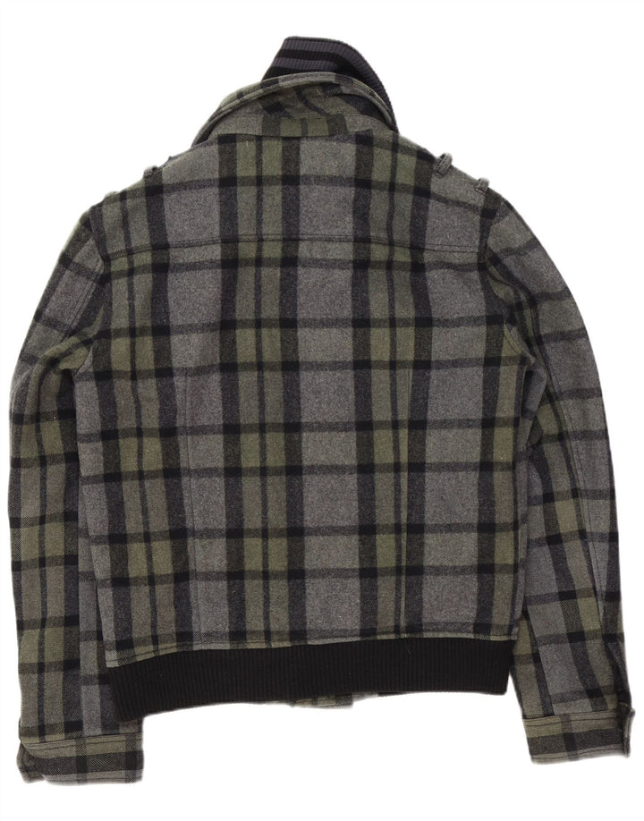 Vintage Mens Bomber Jacket UK 40 Large Grey Check Wool