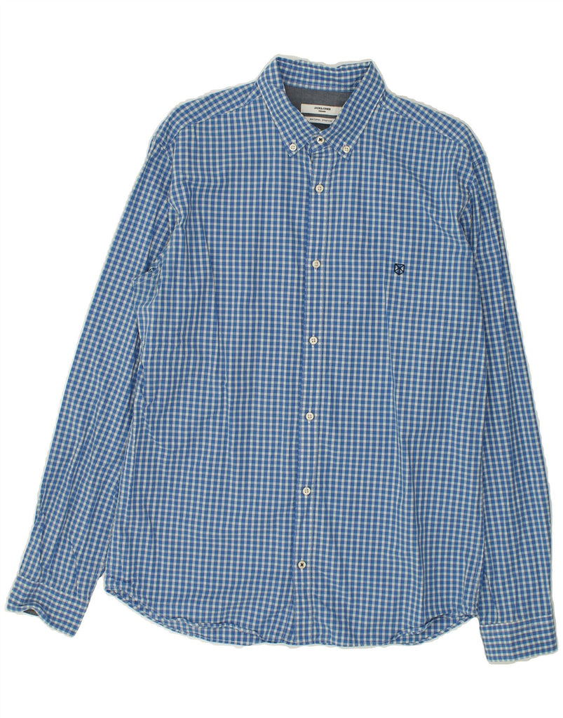 JACK & JONES Mens Stretch Shirt Medium Blue Gingham Cotton | Vintage Jack & Jones | Thrift | Second-Hand Jack & Jones | Used Clothing | Messina Hembry 