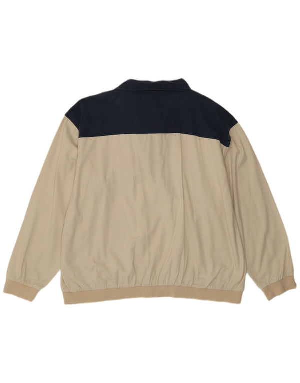 Vintage Mens Long Sleeve Polo Shirt 2XL Beige Colourblock