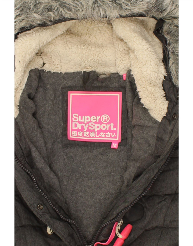 SUPERDRY Womens Hooded Padded Jacket UK 12 Medium Grey Polyester Vintage Superdry and Second-Hand Superdry from Messina Hembry 