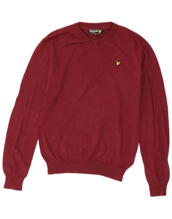 Lyle & Scott Boys V-Neck Jumper Sweater 14-15 Years Burgundy Cotton