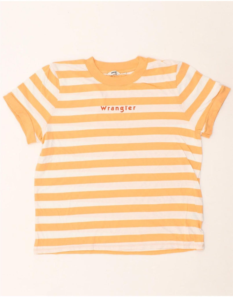 WRANGLER Womens Graphic T-Shirt Top UK 14 Medium Yellow Striped Cotton Vintage Wrangler and Second-Hand Wrangler from Messina Hembry 