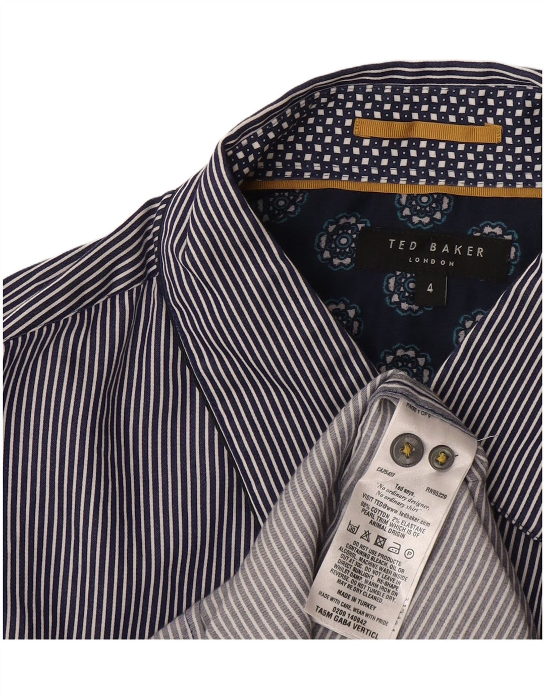 Ted Baker Mens Shirt Size 4 Large Navy Blue Pinstripe Cotton
