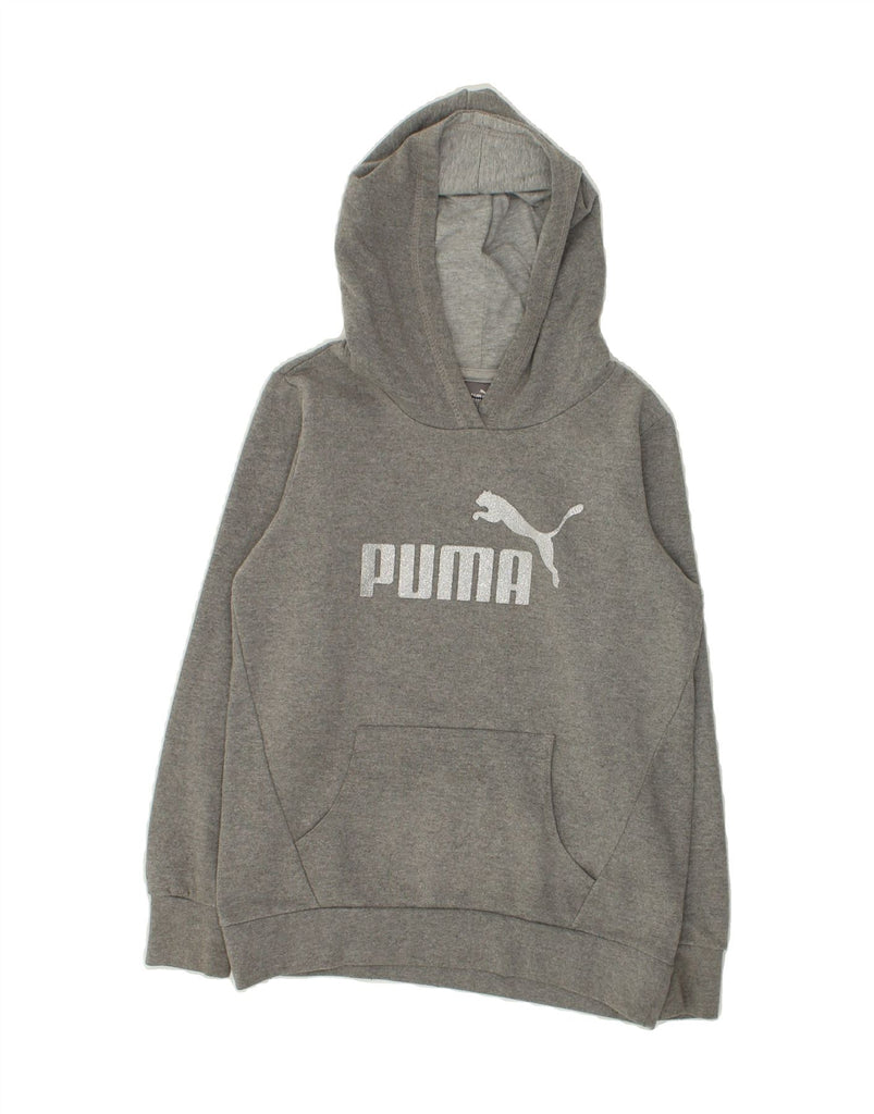 PUMA Girls Graphic Hoodie Jumper 12-13 Years Large Grey Cotton | Vintage Puma | Thrift | Second-Hand Puma | Used Clothing | Messina Hembry 