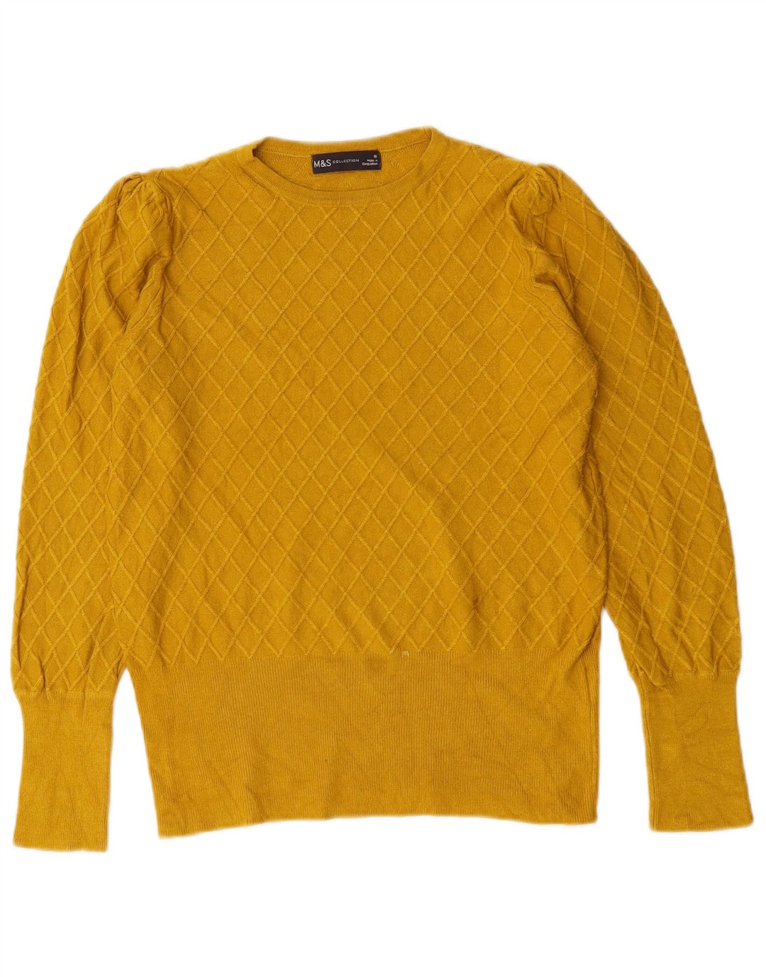 Marks & Spencer Womens Crew Neck Jumper Sweater UK 10 Small Yellow Check