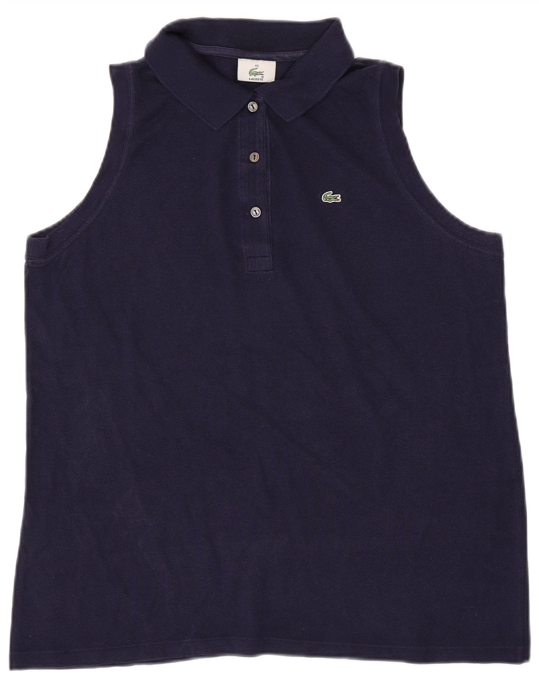 LACOSTE Womens Sleeveless Polo Shirt Size 44 Large Navy Blue Cotton