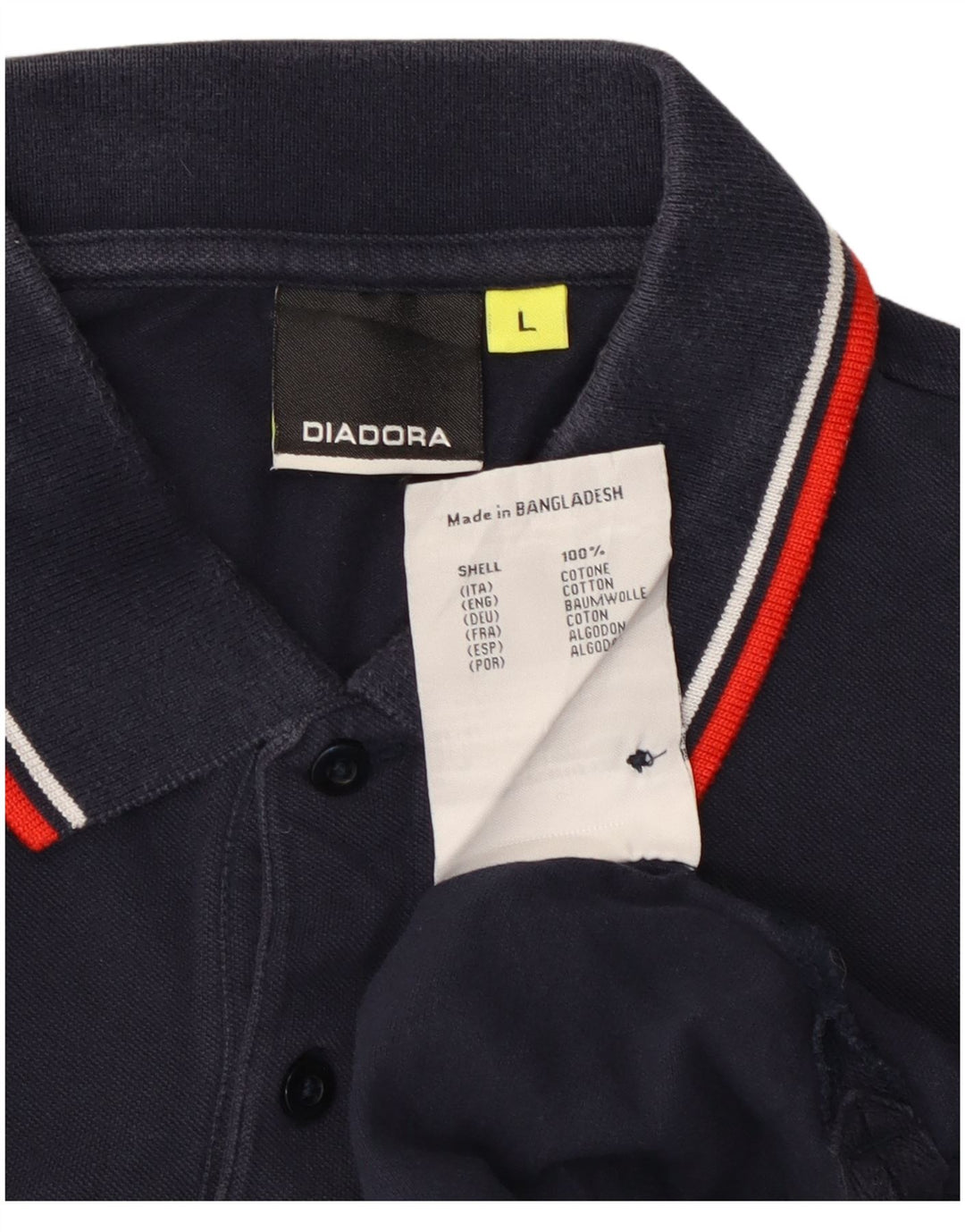 DIADORA Mens Long Sleeve Polo Shirt Large Navy Blue Cotton