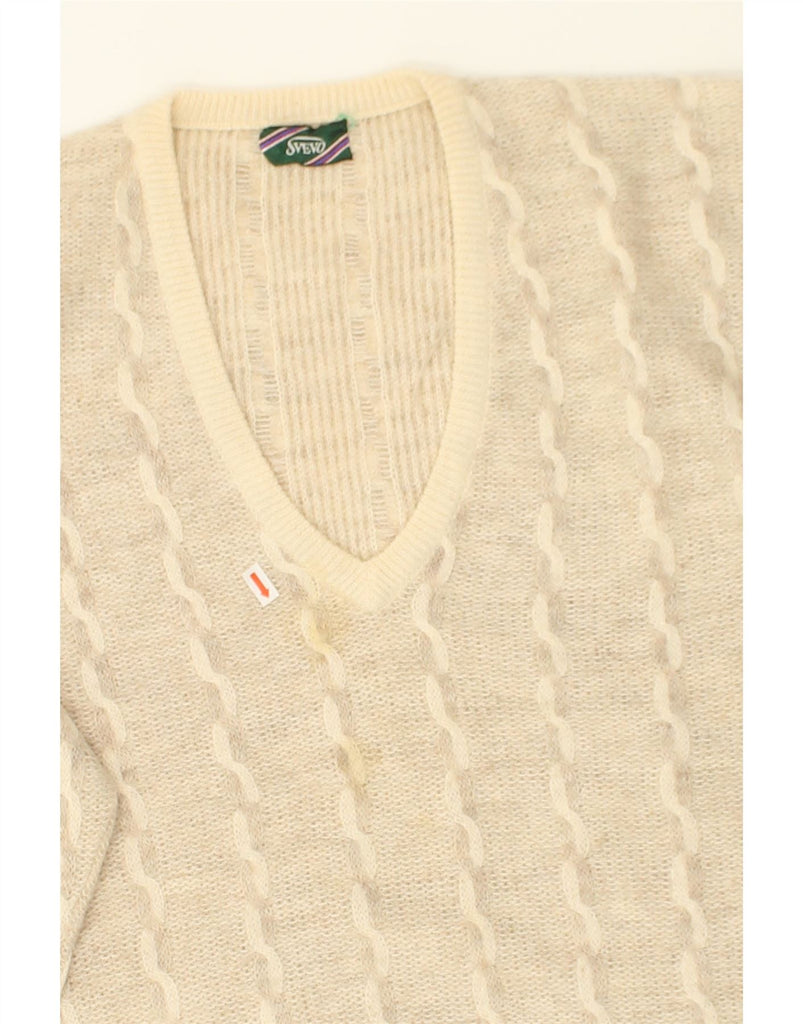 VINTAGE Mens V-Neck Jumper Sweater IT 52 Large Beige Striped | Vintage Vintage | Thrift | Second-Hand Vintage | Used Clothing | Messina Hembry 