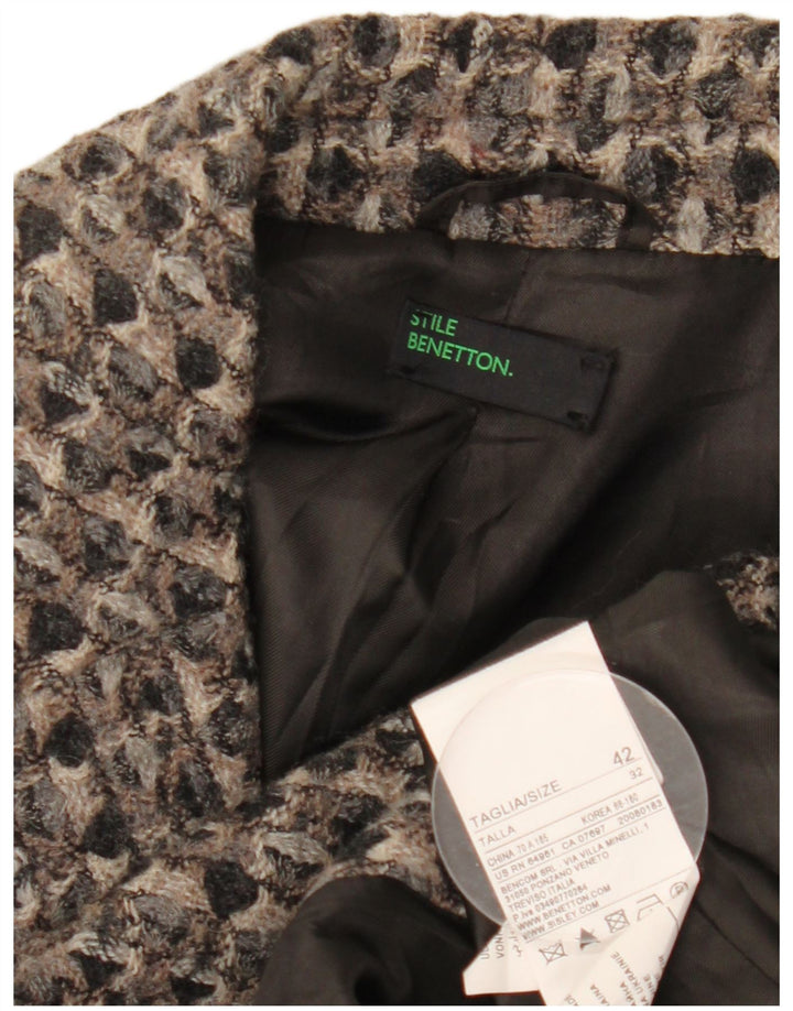 Benetton Womens Overcoat IT 42 Medium Grey Geometric Wool