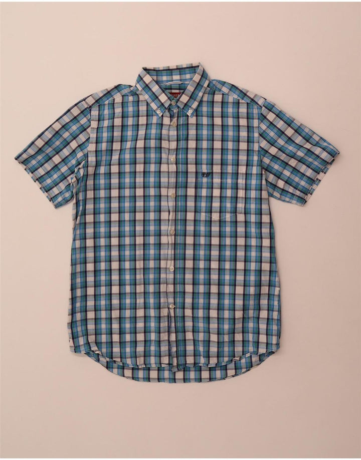 Carrera Mens Short Sleeve Regular Fit Shirt Medium Blue Check Cotton
