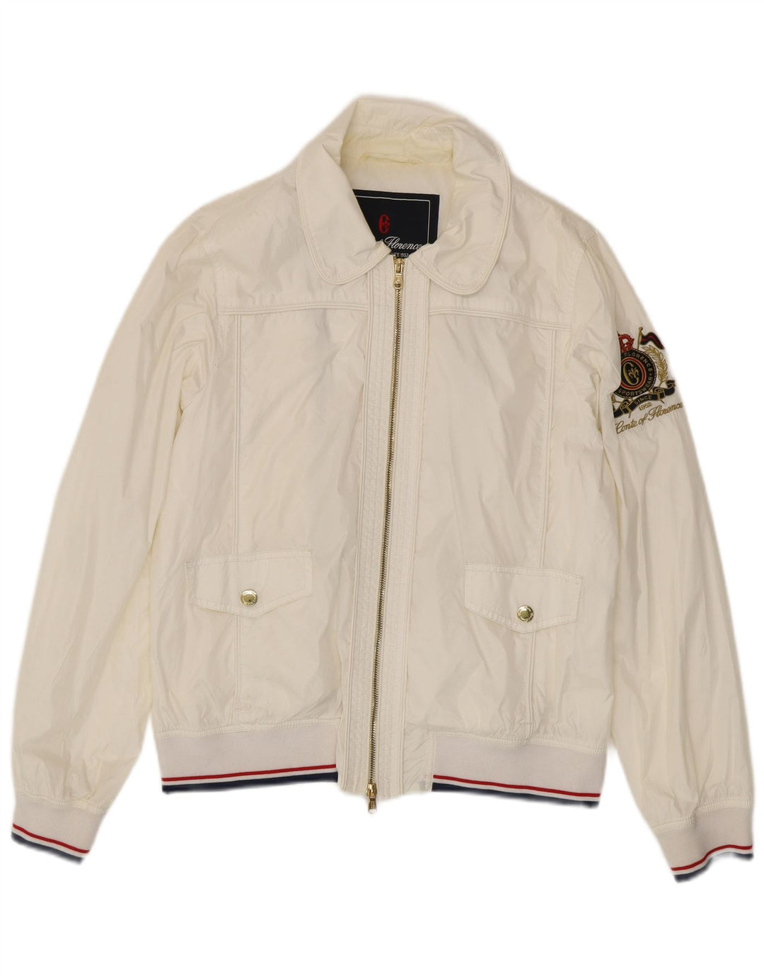 Conte of Florence Womens Graphic Bomber Jacket IT 48 XL White Polyamide
