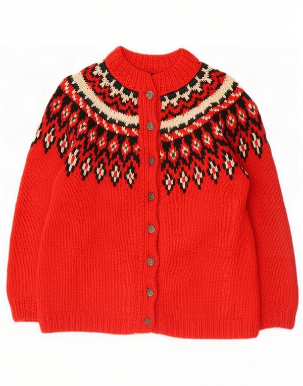 Vintage Womens Cardigan Sweater UK 16 Large Red Fair Isle