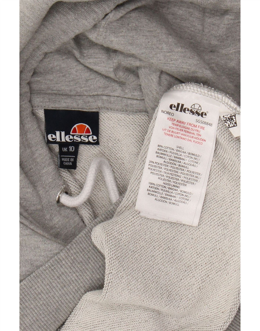 ELLESSE Womens Oversized Hoodie Jumper UK 10 Small Grey Cotton