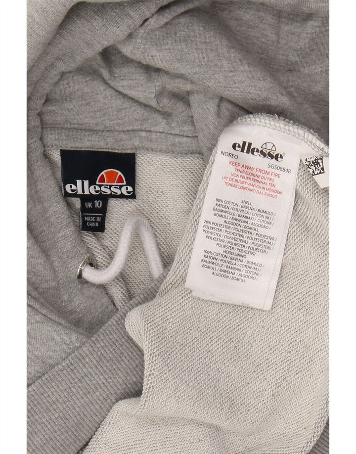 ELLESSE Womens Oversized Hoodie Jumper UK 10 Small Grey Cotton