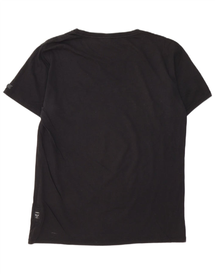 REPLAY Mens Graphic T-Shirt Top Large Black Cotton