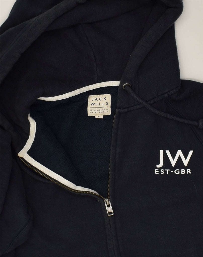 JACK WILLS Mens Graphic Zip Hoodie Sweater XS Navy Blue Cotton | Vintage Jack Wills | Thrift | Second-Hand Jack Wills | Used Clothing | Messina Hembry 