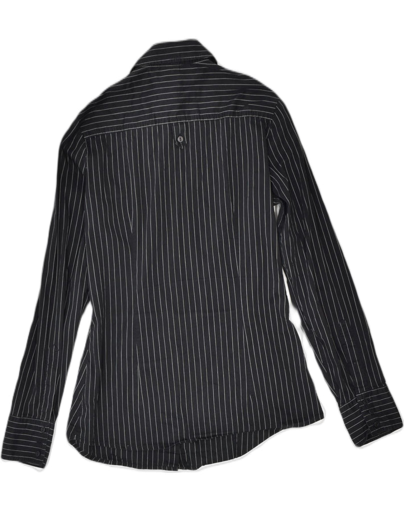 TRUSSARDI Womens Shirt UK 12 Medium Black Pinstripe Cotton | Vintage | Thrift | Second-Hand | Used Clothing | Messina Hembry 