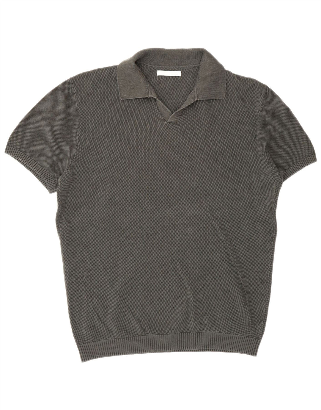 Zara Mens Short Sleeve Polo Neck Jumper Sweater Medium Grey Cotton