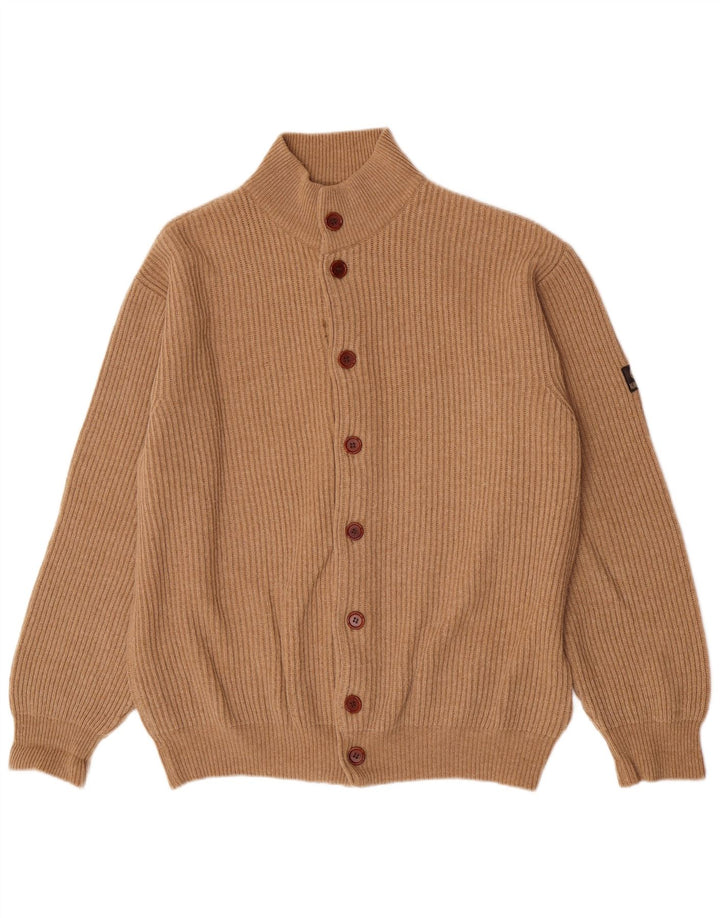 Navigare Mens Cardigan Sweater Large Beige Lambswool
