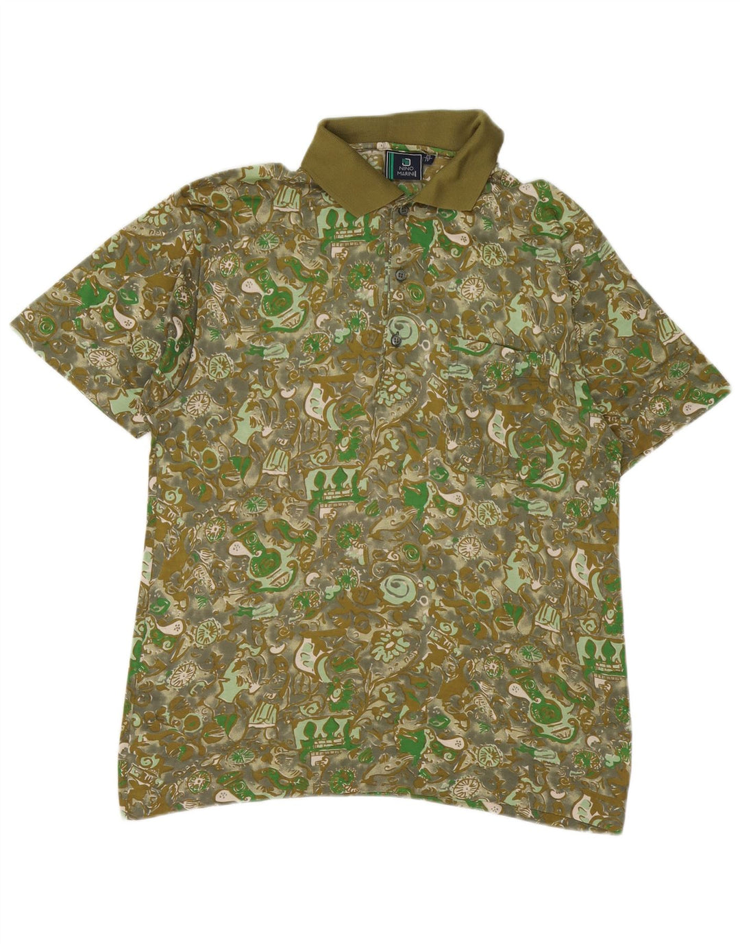 NINO MARINI Mens Polo Shirt Medium Khaki Paisley Cotton